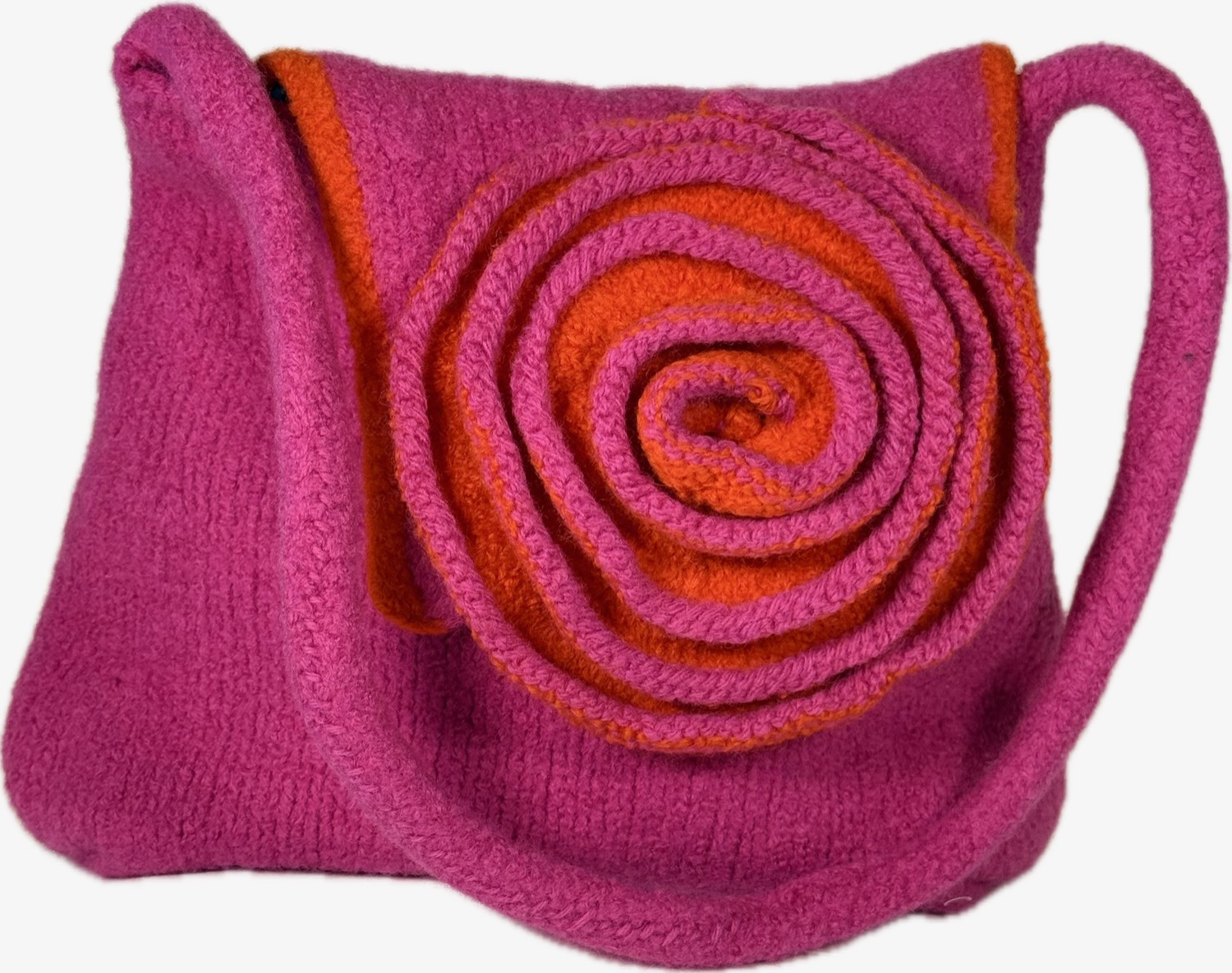 Hot pink purse with orange spiral rose